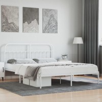 vidaXL Metal Bed Frame with Headboard White 72