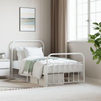 vidaXL Metal Bed Frame with Headboard and Footboard White 39.4