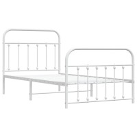 vidaXL Metal Bed Frame with Headboard and Footboard White 39.4