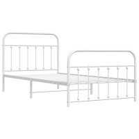 vidaXL Metal Bed Frame with Headboard and Footboard White 39.4