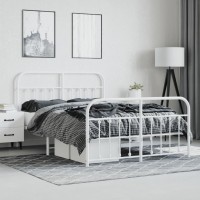 vidaXL Metal Bed Frame with Headboard and Footboard White 53.1