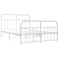 vidaXL Metal Bed Frame with Headboard and Footboard White 53.1