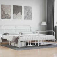 vidaXL Metal Bed Frame with Headboard and Footboard White 76