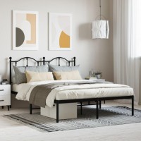 vidaXL Metal Bed Frame with Headboard Black 53.1