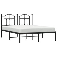 vidaXL Metal Bed Frame with Headboard Black 53.1