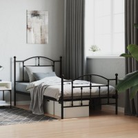 vidaXL Metal Bed Frame with Headboard and Footboard Black 39.4