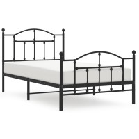 vidaXL Metal Bed Frame with Headboard and Footboard Black 39.4