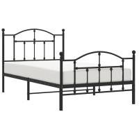 vidaXL Metal Bed Frame with Headboard and Footboard Black 39.4