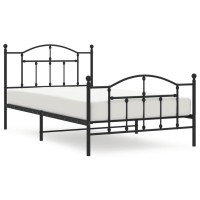 vidaXL Metal Bed Frame with Headboard and Footboard Black 39.4