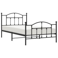 vidaXL Metal Bed Frame with Headboard and Footboard Black 39.4