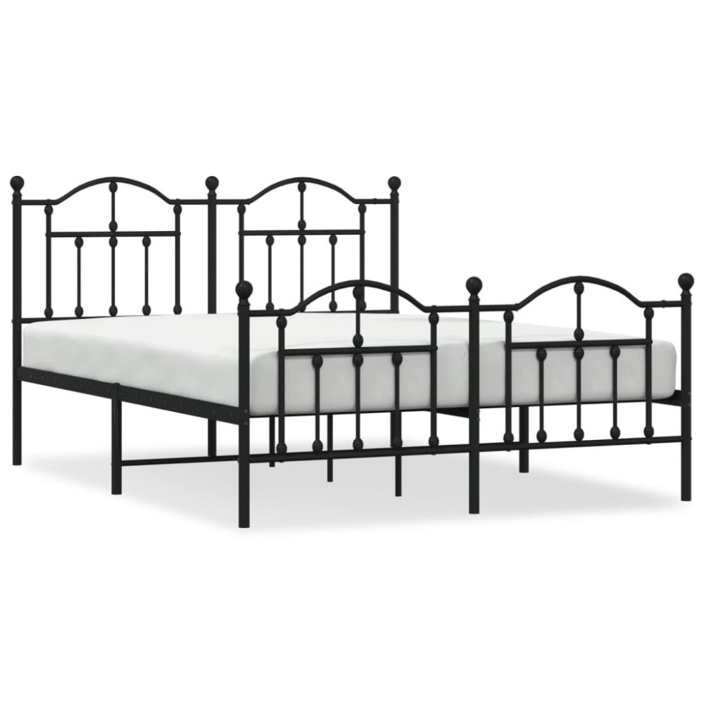 Vidaxl Metal Bed Frame With Headboard And Footboard Black 53.1