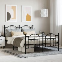 vidaXL Metal Bed Frame with Headboard and Footboard Black 59.1