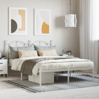 vidaXL Metal Bed Frame with Headboard White 53.1