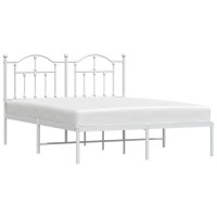 vidaXL Metal Bed Frame with Headboard White 53.1