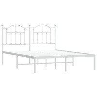 vidaXL Metal Bed Frame with Headboard White 53.1