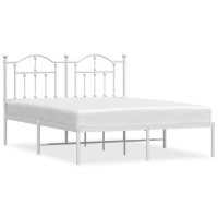 vidaXL Metal Bed Frame with Headboard White 59.1