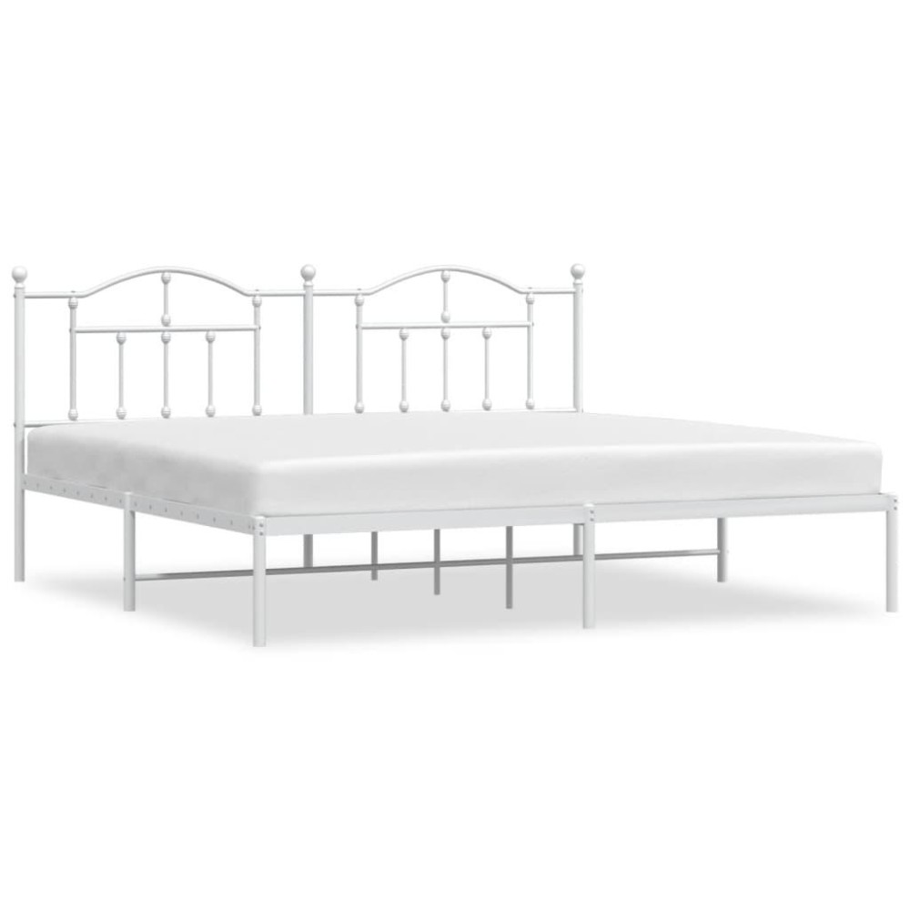 Vidaxl Metal Bed Frame With Headboard White 76