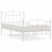 vidaXL Metal Bed Frame with Headboard and Footboard White 39.4