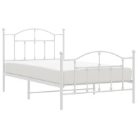 vidaXL Metal Bed Frame with Headboard and Footboard White 39.4