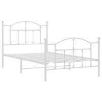 vidaXL Metal Bed Frame with Headboard and Footboard White 39.4