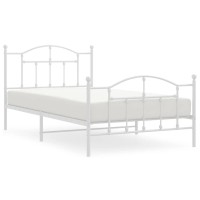 vidaXL Metal Bed Frame with Headboard and Footboard White 39.4