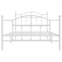 vidaXL Metal Bed Frame with Headboard and Footboard White 39.4