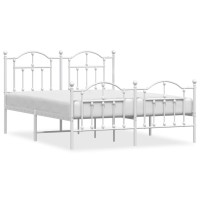 Vidaxl Metal Bed Frame With Headboard And Footboard White 53.1