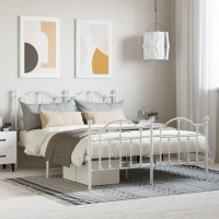 vidaXL Metal Bed Frame with Headboard and Footboard White 59.1