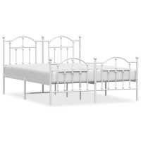 vidaXL Metal Bed Frame with Headboard and Footboard White 59.1