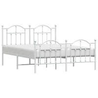 vidaXL Metal Bed Frame with Headboard and Footboard White 59.1