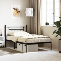 vidaXL Metal Bed Frame with Headboard Black 39.4