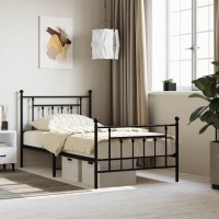 vidaXL Metal Bed Frame with Headboard and Footboard Black 39.4