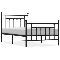 vidaXL Metal Bed Frame with Headboard and Footboard Black 39.4