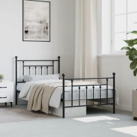 vidaXL Metal Bed Frame with Headboard and Footboard Black 39.4