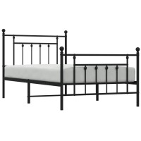 vidaXL Metal Bed Frame with Headboard and Footboard Black 39.4