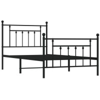 vidaXL Metal Bed Frame with Headboard and Footboard Black 39.4