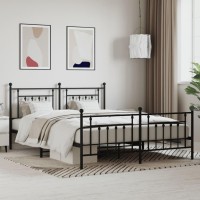 vidaXL Metal Bed Frame with Headboard&Footboard Black 72