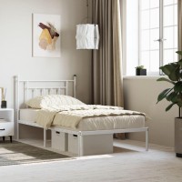 vidaXL Metal Bed Frame with Headboard White 39.4