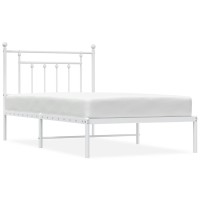 vidaXL Metal Bed Frame with Headboard White 39.4