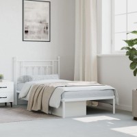 vidaXL Metal Bed Frame with Headboard White 39.4