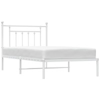 vidaXL Metal Bed Frame with Headboard White 39.4