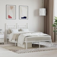 vidaXL Metal Bed Frame with Headboard White 53.1