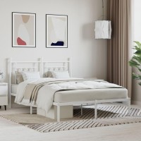 vidaXL Metal Bed Frame with Headboard White 59.1