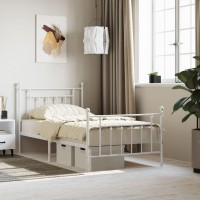 vidaXL Metal Bed Frame with Headboard and Footboard White 39.4