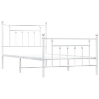 Vidaxl Metal Bed Frame With Headboard And Footboard White 39.4