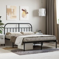 vidaXL Metal Bed Frame with Headboard Black 53.9