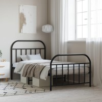 vidaXL Metal Bed Frame with Headboard and Footboard Black 39.4