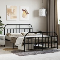 vidaXL Metal Bed Frame with Headboard and Footboard Black 53.9