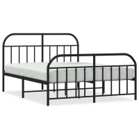 vidaXL Metal Bed Frame with Headboard and Footboard Black 53.9