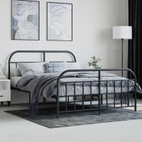 vidaXL Metal Bed Frame with Headboard and Footboard Black 53.9